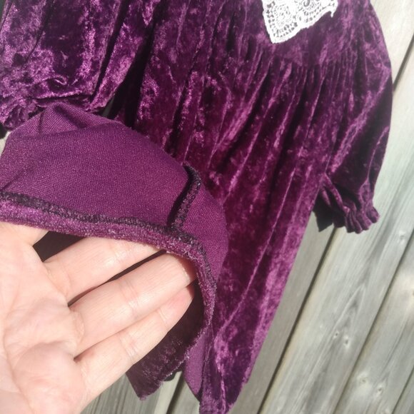 Vintage Baby Girls Dress Purple Crushed Velour Lace Applique - Picture 10 of 16